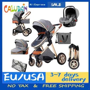 Strollers# New Baby Stroller 3 in 1 High Landscape Stroller Reclining Baby Carriage Foldable Stroller Baby Bassinet Puchair Newborn T240509