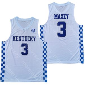 2020 New Kentucky Wildcats College Basketball Jersey NCAA 3 Maxey Branco Azul All Stitched e Borderyer Men Tamanho da Juventude 1744