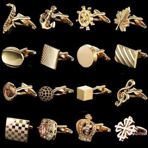 Cuff Links Summer New Brass Gold Plated 18K Luxury Gold Cufflinks Classic Fashion Mens French Shirt Cufflinks Mens Gift Q240508