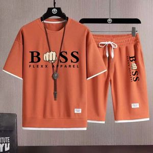 2024Summer Mens Waffle Sets Casual T-Shirt And Shorts Set Male Sports Suit Solid Color Tracksuit Loose Suits Sizes- 4XL 240509