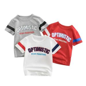 T-shirts 2022 Summer Childrens Short sleeved T-shirt suitable for boys and girls with front energy letter top and baby T-shirt bottomL2405