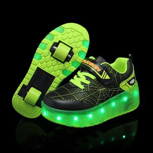 Kid Sneakers Spider Cartoon Mesh USB Charge Luminous Shoes Outdoor Sport Roller Skates Child Skate Boys Girls Casual 240506