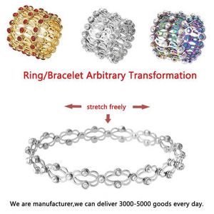 Bracelarie ślubne 2 w 1 Nowa kreatywna magiczna bransoletka pierścieniowa dla kobiet urok błyszczące kryształowe chowane bransoletki pierścienie Pierścienie Biżuteria Prezent