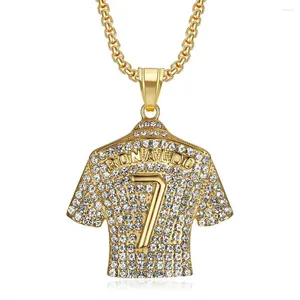 Pendant Necklaces Hip Hop Iced Out Football Jersey Number 7 Necklace Male Gold Color Stainless Steel Soccer For Men Jewelry Gift