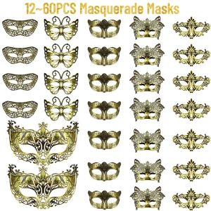 Masker 12 ~ 60st Masquerade Masks Vintage Antique Masks With Stems for Women Men Mardi Gras Wedding Cosplay Prop Carnivals Party Favors