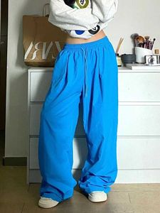 Kvinnor Pants Capris Houzhou Y2k Hippie Blue Baggy Sweatpants Women Kpop Strtwear Overize Jogging Track Sports Pants Harajuku Korean Wide Byxor Y240509