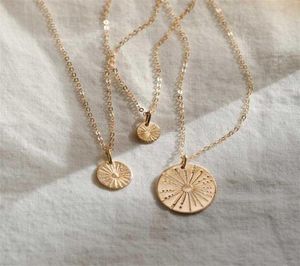 Sunbeam Necklace Sunshine Jewelry Handmade 14k Guldfyllda mynt Choker Pendants Collier Kolye Boho för kvinnor 2201191447363