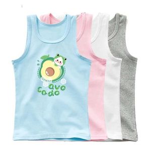 Tシャツカワイイアボカドタンクトップガールコットンシングルスリーブチルドレンノースリーブ楽しいTシャツ子供フルーツプリントタンクトップホリデー衣料品l240509