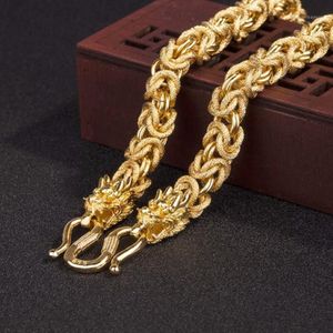 Łańcuchy vintage 24K Naszyjnik Smok Prawdziwy żółty złoto złota Pierścienia Męska biżuteria
