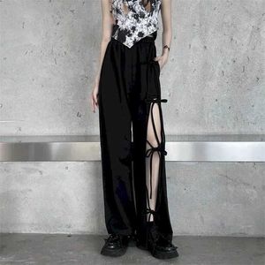 Women's Pants Capris High Strt Pants Vintage Straight Pants Elastic Waist Pants Oversized Trousers Women Loose Korean Style Hole Casual Sweatpants Y240509