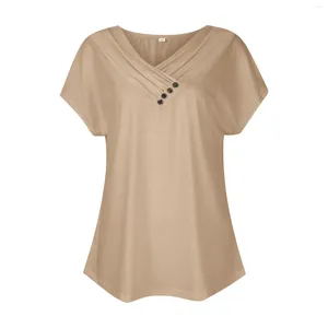Kvinnors T-skjortor Kläder för kvinnor Solid Color V-Neck Kort ärm Comfy Womens Tops Overized Tshirts