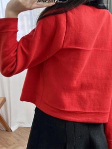 Malhas femininas de malha do cardigan jaqueta vermelha outono 