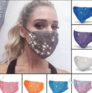 Ship Fashion Colorful Mesh Designer Party Masks Bling Diamond Rhinestone Grid Net Washable Sexy Hollow Mask for Women