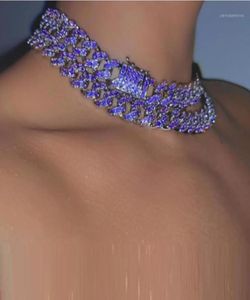 12mm Miami Cuban Link Chain Choker Micro Pave Purple Blue CZ Hip Hop Women Necklace 16quot 18quot6750680