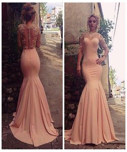 O pescoço de mangas meio sereia vestidos de noite apliques de renda rosa Veja através de sexy vestidos de noite de Zuhair Murad Slim Arabic Murad 2016 Top S4208999