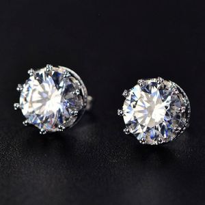 Lab Created Shiny White Moissanit 925 Sterling Silver Crown Stud Earrings Crystal Jewelry For Women Wedding Gift 202y