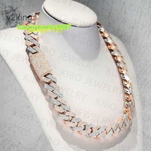 Lodowe dwustronne VVS MOISSANITE Naszyjnik Sterling Sier Rose Gold Splated Big Big Gread 18 mm Cuban Link Chain P6V5