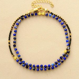 Choker Trendy Natural Stones Lapis Seed Peads Minimalistyczny naszyjnik Designer Women Strand Obroź