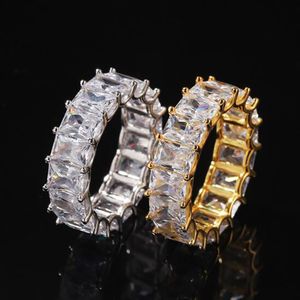 Hip Hip Sigle Row Iced Out 360 Eternity Gold Bling Rings Micro Pave Cubic Zirconia 14K Gold Plated Hip Hop Ring With Present Box 297m