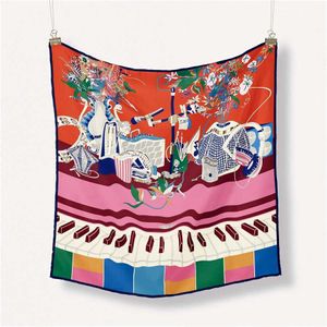 Halsdukar twill siden halsduk kvinna piano konsert fyrkantiga wraps bandana pannband foulards slips krage q240508