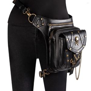 Bolsas de cintura 2024 Fashion Steam punk saco de ombro retrô de feminino preto crossbody PU couro