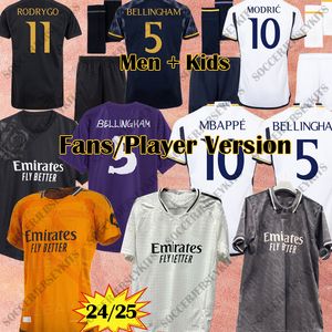 24 25 Versione giocatore Maglie di calcio Bellingham Mbappe Endrick Jersey Vini Jr Kits Rodrygo Kids Kids Football Shirt CAMISETA Real Madrids magliette Real Madrids Maglie