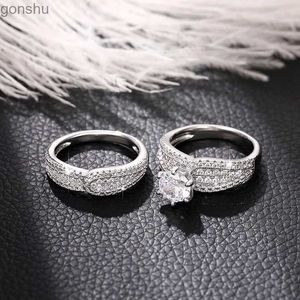 Couple Rings 925 Sterling Silver Bridal Ring Jewelry AAA Sparkling Cubic Zircon Luxury Fashion Wedding Engagement 2PCS Ring WX