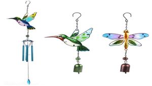 Wind Chime Glass Hummingbird Dragonfly Windbell Gartendekoration für Heimatperrung Yard Rasen Balkon Dekor7376420