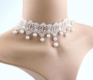 Chokers Elegant Vintage Imitation Perl White Lace Statement Choker Halsketten Brautschmuck für Frauen Hochzeit Fashion 7008799