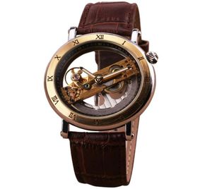 2021 Nya Jaragar Luxury Golden Bridge Roman Dial Men039s Automatisk mekanisk handledsur Transparent rörelse äkta läder6875083