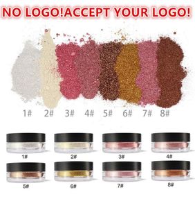 Nenhuma marca 8Color High Pigmment Highlighters Face Shimmer Bronzers Loose Powder Aceite seu logo6835985