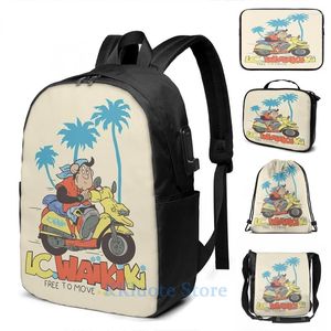 Rucksack lustiger Grafikdruck Biker Affe Waikiki kostenlos, USB -Ladung Männer Schultaschen Frauen Bag Travel Laptop zu fahren