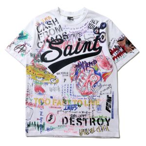 Erkek Moda Marka Tişörtleri Tam Vücut Baskı Kişiselleştirilmiş Graffiti Yuvarlak Boyun Kısa Kollu T-Shirt Yarım Kollu Lüks Hip Hop Sokak Giyim Tshirt