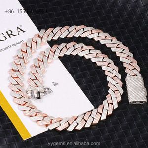Fashion 20Mm Wide Heavy Sier 2 Tone Gold Plated Necklace VVS Moissanite Diamond Cuban Link Chain