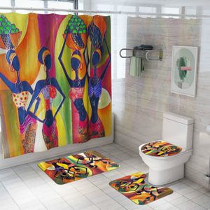 Cilected 4Pcs Set Exotic Style Shower Curtain Carpet Bathroom Waterproof Curtain Toilet Seat Cushion Slip Rug With 12 Hooks 296r