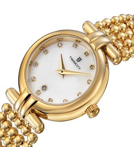 BRW совершенно новая жемчужная ремешка Diamond Shell Face Luxury Women039s Quartz Watch Начальные часы Автоматические свидания
