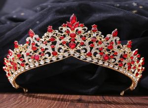 Röda kristaller huvudstycken bröllopstillbehör barock krönar silver pärlor brud tiaras strass huvudbitar för quinceanera cro3317161