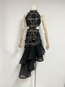 Formell klänning, fransk kläddesign, tredimensionell blommig smal passform, skinkor lindad klänning, oregelbunden semesterklänning för kvinnor