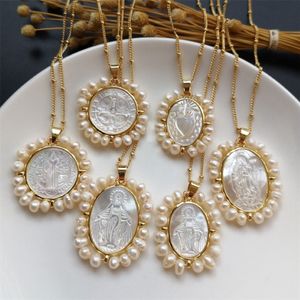 promotion Natural Sacred Heart & Guadalupe San Benito Mother Pearl Necklace Freshwater Grace for women Gift 220222 263z