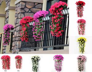 Violet Artificial Flower Wall Hanging Simulation Violet Orchid Fake Silk Vine Flowers Wedding Party Home Garden Balkony Decoration4455686