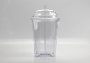 20oz plast plus lock kupol med med halm akrylvägg klara tumlar tumlar isolerade rese halskoppar återanvändbar tumbler doubl6709356