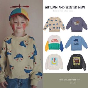 Uppsättningar British Columbia Autumn Clothing Boys and Girls Winter Childrens tröja Långa ärmar Runda hals Puullover Söt Q240508