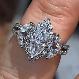 Partihandel Storlek 6-10 Fashion Bang Ring Marquise Cut Diamond Real S925 Sterling Silver Wedding Engegement Rings Anniversary Band Jewelry 213y