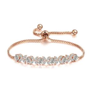 Wedding Bracelets Brand Dainty Cubic Zirconia CZ Crystal Adjustable Flower Bracelets for Women or Wedding