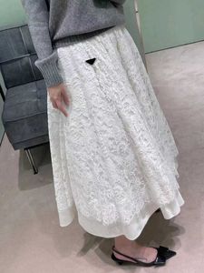 Runway Dresses Designer Brand Super beautiful lace pleated umbrella skirt long skirt simple atmospheric triangle micro chapter decoration