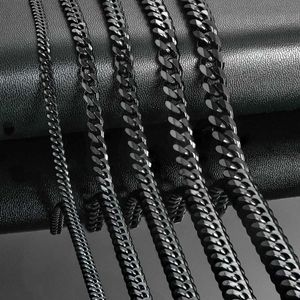 Chains 3.6mm/5mm/6mm/7mm/8mm Black Color Stainless Steel Cuban Link Chains Classic Men Boy Curb Chunky Necklace 14 to 30 Inches d240509