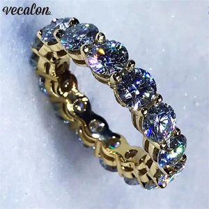 Cluster Rings Vecalon 2024 Infinity Ring Yellow Gold Filled 925 Silver Engagement Wedding Band For Women Men Zircon Cz Finger