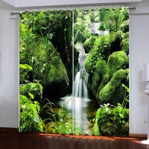 Curtain 3D Window Green Creek Landscape Print Luxury Blackout For Modern Living Room Curtains