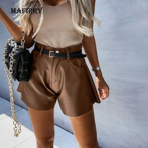 Women's Shorts 2021 Women PU Leather Wide Leg Shorts Fashion All-Match High Waist Shorts Solid Elegant Zipper Pockets Strtwear Dropshipping Y240504