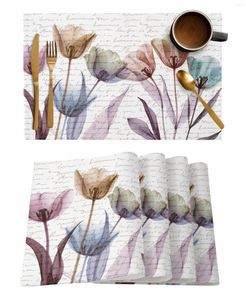 Tischmatten minimalistische Blumen-Aquarellstil Röntgenküchentabelle Tasse Flaschen-Tischemat Kaffeebads 4/6pcs Desktop